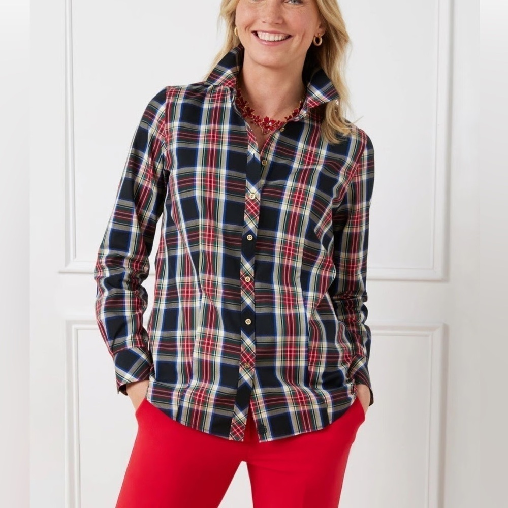 Talbots Non-Iron Perfect Shirt Celebrate Plaid Size 8